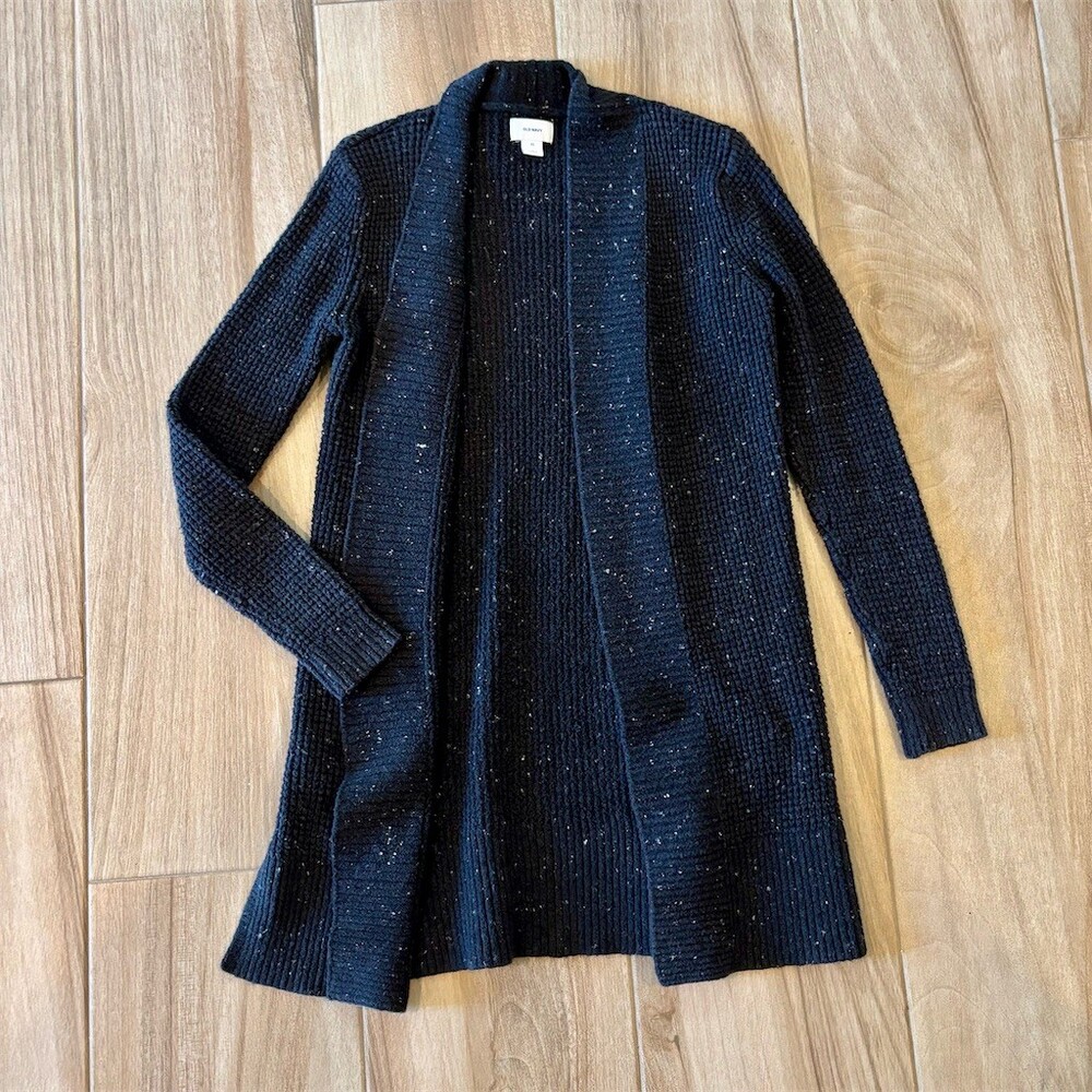 Old Navy Cardigan Sweater Womens XS Navy Blue Open Front Longline Chunky